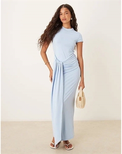 Платье-футболка миди с узлом на талии нежно-голубого цвета Asos design