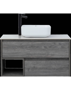 Тумба под раковину со столешницей Карлстад 90 дуб рошелье, монте тиберио, с отверстием для смесителя Stworki