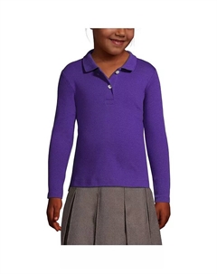 Рубашка-поло из интерлока с длинным рукавом для девочек в школьную форму, фиолетовый Lands' end