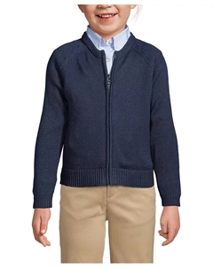 Школьная форма для девочек, хлопковый модал, кардиган с застежкой-молнией спереди, синий Lands' end