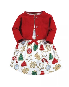 Удобный комплект из органического хлопка: платье и кардиган для девочек, мультиколор Touched by nature