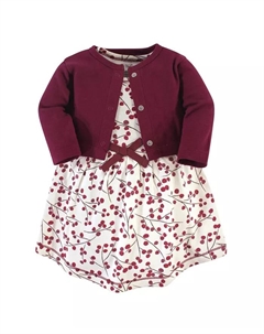 Удобный комплект из органического хлопка: платье и кардиган для девочек, красный Touched by nature