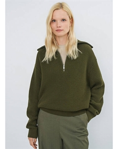 Джемпер с воротником-стойкой на молнии, Зеленый Ostin