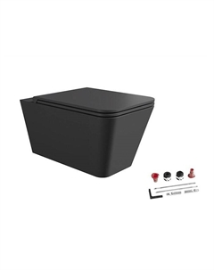 Комплект: Унитаз HIDE Square 55х35, подвесной, безободковый, с сиденьем и крышкой с микролифтом, с набором для крепления, чёрный матовый Alice