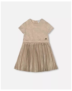 Платье для девочек с короткими рукавами и плиссированной юбкой, светло-карамельное, коричневый/бежевый Deux par deux