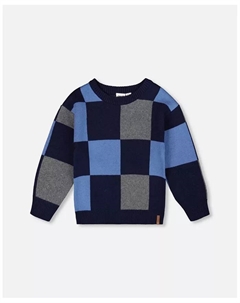 Вязаный свитер для мальчика, синий, клетчатый – для малышей|детей Deux par deux