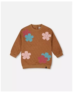 Стеганая туника цвета мокко с цветами для больших девочек, коричневый Deux par deux