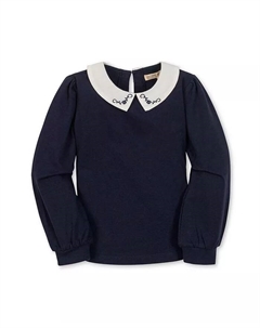 Органический трикотажный топ с длинными рукавами и тканым воротником для девочек всех возрастов, синий Hope & henry