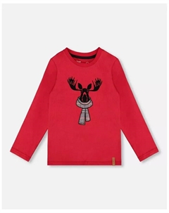 Футболка для мальчиков, вишнево-красная с лосем, красный Deux par deux