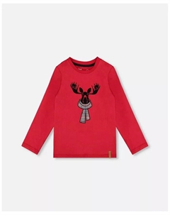 Футболка для мальчиков, вишнево-красная с изображением лося – для малышей|детей, красный Deux par deux