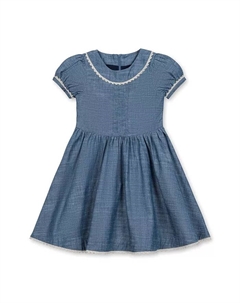 Платье из органического шамбре с защипами и рукавами-фонариками для девочек младшего и старшего возраста, синий Hope & henry