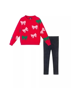 Комплект из свитера Bow Icon и расклешенных леггинсов для девочек, красный Andy & evan