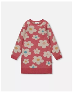 Вязаное платье для девочки с цветочным жаккардом, цвет: розовый и бежевый, детский Deux par deux