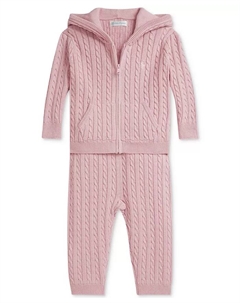 Комплект из 2 предметов: толстовка с капюшоном и штаны с мини-вязанием косами для девочек, розовый Polo ralph lauren