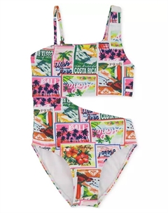 Купальник слитный Big Girls Love Sling Shoulder Cut-Out, белый Roxy
