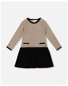 Платье-свитер с длинными рукавами для девочки, чёрно-бежевое, детское, черный Deux par deux