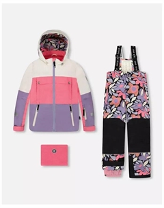 Детский зимний комбинезон Teknik, черный, с ретро-цветочным принтом, для девочек Deux par deux