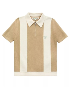 Рубашка-поло Big Boys Stripe с застежкой-молнией на четверть длины, коричневый/бежевый Guess