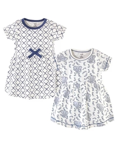 Платье для девочки из органического хлопка, дуэт, короткие и длинные рукава, синий Touched by nature