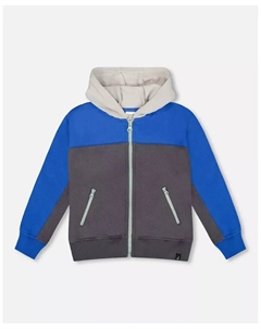 Толстовка с капюшоном из флиса с цветными блоками на молнии спереди для малышей, тёмно-серая, серый Deux par deux