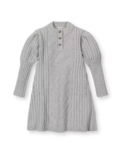 Платье-свитер из органического материала с длинными рукавами, воротником-стойкой и планкой на пуговицах для девочек младшего и старшего возраста, серый Hope & henry