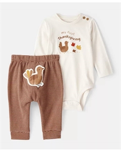 Детский комбинезон с длинными рукавами и штанами «Мой первый День благодарения», комплект из 2 предметов, коричневый Carter`s