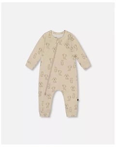 Хлопковый комбинезон на молнии для мальчиков, бежевый, с принтом щенка - Baby, коричневый/бежевый Deux par deux