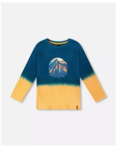 Футболка из хлопкового джерси с градиентом и длинными рукавами для мальчика, тёмно-бирюзового цвета – для малышей|детей, синий Deux par deux