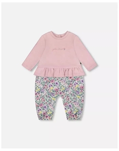 Комбинезон для девочки из хлопка и двух материалов, нейтрально-фиолетовый, для малышей Deux par deux