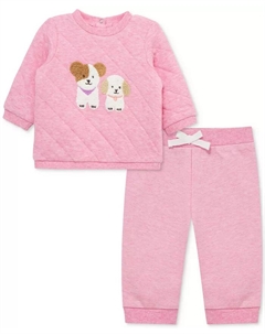 Комплект из 2 предметов: толстовка и штаны с милыми щенками для девочек, розовый Little me