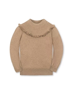 Органический свитер с длинными рукавами, воротником-стойкой и оборкой для девочек младшего и старшего возраста, коричневый Hope & henry