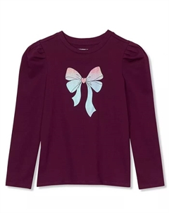 Футболка с длинными рукавами и принтом для девочек с объемными плечами, фиолетовый Lands' end