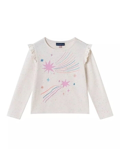 Футболка с оборками на рукавах и принтом «Падающие звезды» для девочек, коричневый/бежевый Andy & evan