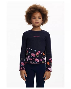 Футболка с длинным рукавом для девочек с цветочным логотипом, синий Desigual