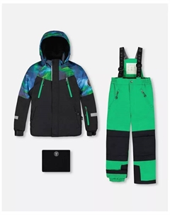 Детский зимний комбинезон для мальчиков с цветной курткой, зеленый – для малышей|детей Deux par deux