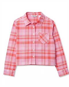 Укороченная фланелевая рубашка с длинным рукавом для девочек, розовый Lands' end