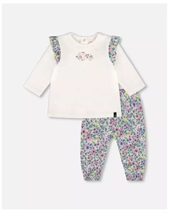 Комплект из хлопкового топа и муслиновых штанов для девочек, не совсем белого цвета, коричневый/бежевый Deux par deux