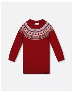 Вязаное платье для девочек, красное, с жаккардовой кокеткой в ​​виде яблока - Малыш|Ребёнок, красный Deux par deux