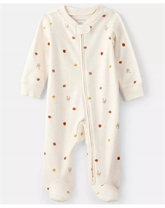 Детский комбинезон для сна и игр с принтом индейки на День благодарения, с длинными рукавами и ножками, коричневый/бежевый Carter`s