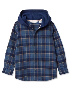 Фланелевый джемпер с капюшоном и длинными рукавами для девочек, синий Lands' end