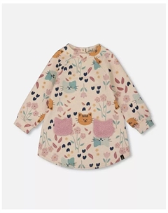 Блестящее платье из французского трикотажа для девочек, бежевое, с принтом кота, коричневый/бежевый Deux par deux