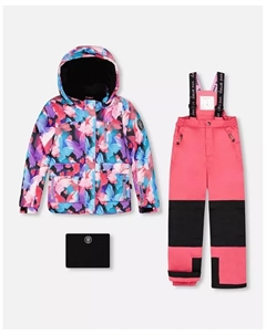 Детский комбинезон-двойка для девочек, цвет "флэш коралл" с курткой с принтом бабочек, розовый Deux par deux