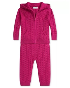 Комплект из 2 предметов: толстовка с капюшоном и штаны с мини-вязанием косами для девочек, розовый Polo ralph lauren