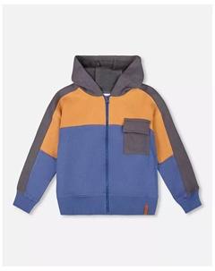 Флисовая толстовка с цветными блоками на молнии для больших мальчиков, синяя, синий Deux par deux