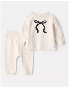 Хлопковый свитер с длинными рукавами и штанами с бантом для девочек, комплект из 2 предметов, слоновая кость/кремовый Carter`s