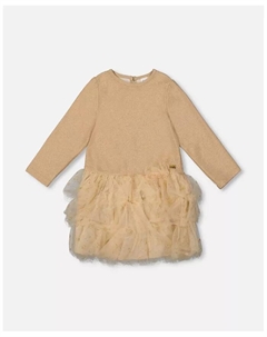 Блестящее платье-юбка с сетчатой ​​отделкой для девочек, бежевое, для малышей, коричневый/бежевый Deux par deux