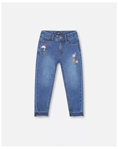 Джинсы для девочек, синий деним, с бахромой и цветочной вышивкой - Малыши|Дети Deux par deux