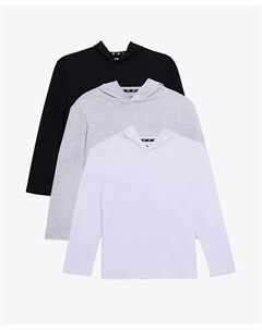 Комплект из 3 базовых футболок с капюшоном и длинным рукавом для детей и мальчиков, черный Xray