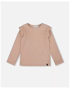 Топ в рубчик для девочки, бежевый и кремовый, в полоску – для малышей|детей, коричневый/бежевый Deux par deux