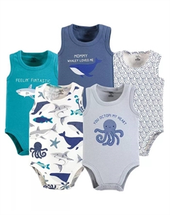 Комбинезон без рукавов из органического хлопка для мальчиков, состоящий из пяти частей, синий Touched by nature